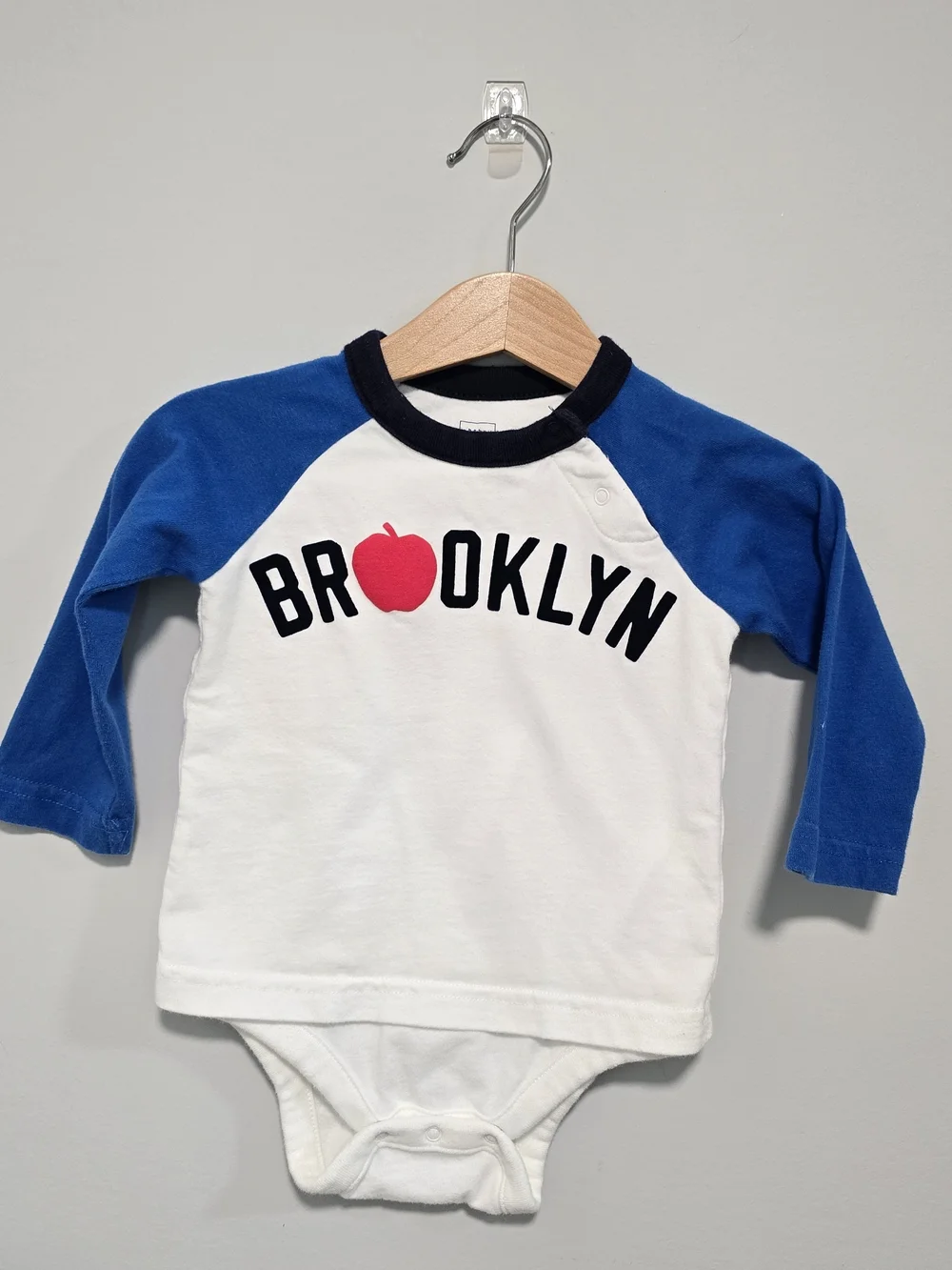 Brooklyn Raglan Baby One-Piece in White and Blue